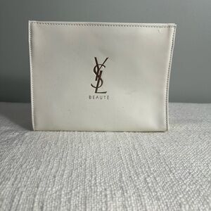 YSL Beauté White Makeup Pouch / Clutch – Faux Leather- New!